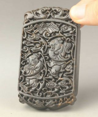 Chinese old natural jade hand - carved buddha flower pendant 3.  4 inch 3