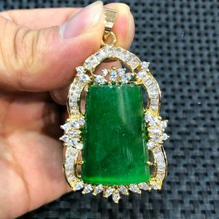 Collectible Chinese Green Jadeite Jade Handwork Rare Trapezoidal Peace Pendant