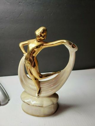 Vintage Art Deco Lustre Lady Nude Dancing Figurine With Gold Trim