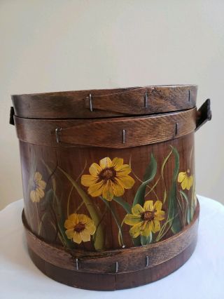 Vintage Primitive Wooden Firkin/Sugar Bucket w/ Lid and Handle,  Hand Painted 3