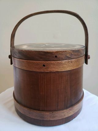 Vintage Primitive Wooden Firkin/Sugar Bucket w/ Lid and Handle,  Hand Painted 4