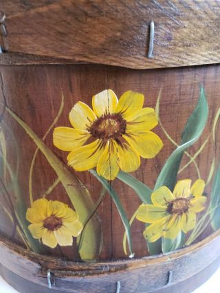 Vintage Primitive Wooden Firkin/Sugar Bucket w/ Lid and Handle,  Hand Painted 5