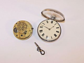 Antique Verge Fusee Sterling Silver Case Pocket Watch W/key,  Fusee Movement