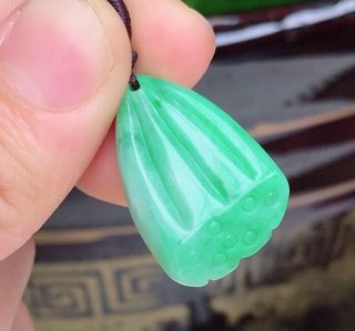 100 Natural Jadeite A Hand - Carved Green Lotus Seed Pendant 909