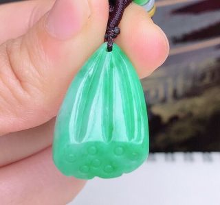 100 natural jadeite A hand - carved green lotus seed pendant 909 2