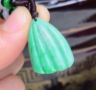100 natural jadeite A hand - carved green lotus seed pendant 909 3