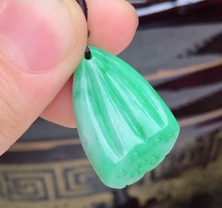 100 natural jadeite A hand - carved green lotus seed pendant 909 4