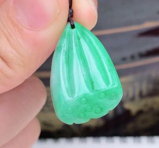 100 natural jadeite A hand - carved green lotus seed pendant 909 5