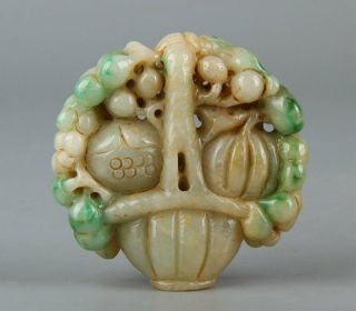 Chinese Exquisite Hand - Carved Flower Basket Carving Jadeite Jade Statue