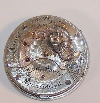 1902 Illinois Railroad 18s 21 Jewel Bunn Special Pocket Watch Movement