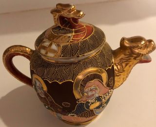 Vintage Japanese Moriage Gilded Satsuma Dragonware w Dragon Teapot 4