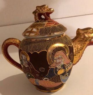 Vintage Japanese Moriage Gilded Satsuma Dragonware w Dragon Teapot 5