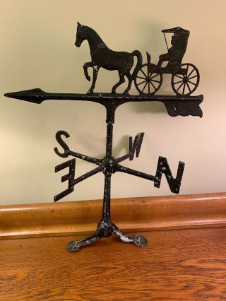 Vintage Aluminum Horse & Buggy Weathervane W/ Directional Arrow 1950s Or 1960s ?