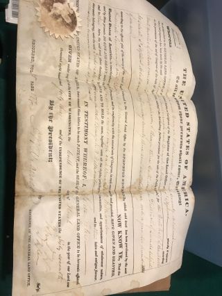 John Tyler Signed Land Grant Document Us President Rare Authentic 3/10/1843 2