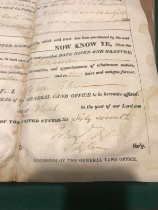 John Tyler Signed Land Grant Document Us President Rare Authentic 3/10/1843 3