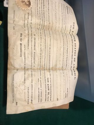 John Tyler Signed Land Grant Document Us President Rare Authentic 3/10/1843 5