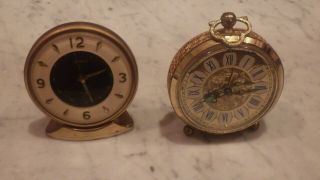 Blessing West Germany And Semca Vintage Brass Table Wind Up Alarm Clocks Small