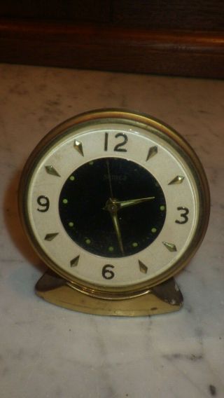 BLESSING WEST GERMANY AND SEMCA VINTAGE BRASS TABLE WIND UP ALARM CLOCKS SMALL 3