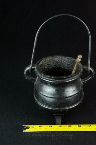 Antique Cast Iron & Brass Fire Starter Oil Pot Kettle With Wand / Fireplace Tool 4