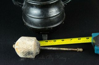 Antique Cast Iron & Brass Fire Starter Oil Pot Kettle With Wand / Fireplace Tool 5