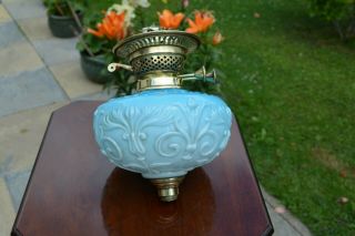 Vic/edwardian Twin Burner Oil Lamp Blue Font And Burner