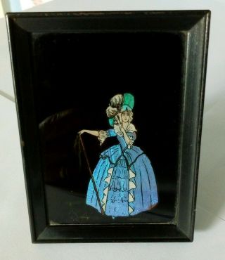 Antique Vintage Butterfly Wings Small Hand Painted Picture - 18th Century Lady.