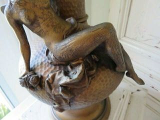 EXQUISITE OLD Vintage Metal VASE Lamp Base Gorgeous FAIRY with WINGS Roses 7