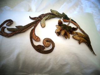 Victorian French Chenille And Metallic Hand Embroidered Swag Leaves Flower