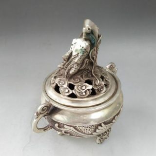 ANCIENT CHINESE TIBETAN SILVER HAND - CARVED DRAGON PATTERN INCENSE BURNER 8