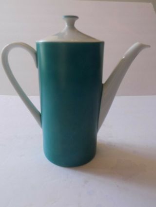 Mid Century Modern Turquoise Blue White 9 " Coffee Pot