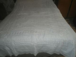 A Gorgeous/stunning White Cotton Drawn Thread Bed Cover 92 " X 77 "