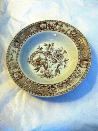 Sitka Aesthetic Movement Brown Transferware 9.  5 In Rim Soup T.  Hughes Burslem