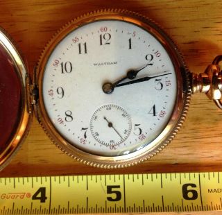 1896 Waltham Pocket Watch,  17 J. ,  Size 16,  Keystone 14k Gold Filled Hunter Case