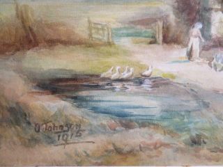 really old PAINTING antique water colour signed 1915 3