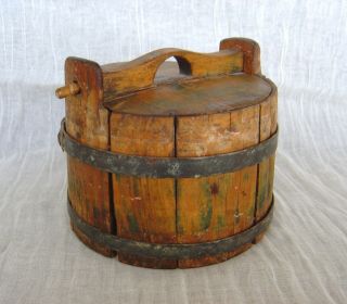 Antique 1800s Primitive Sugar Bucket Hand Made Scandinavian Folk Art