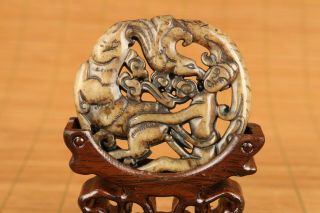 Lovely Chinese Old Jade Handmade Art Tiger Belle Collect Statue Pendant Noble