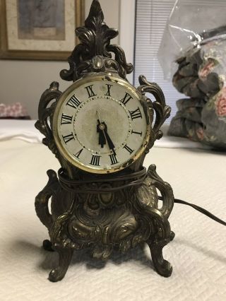 . VINTAGE LANSHIRE ORNATE CAST BRONZE METAL ELECTRIC MANTLE CLOCK Decor 2