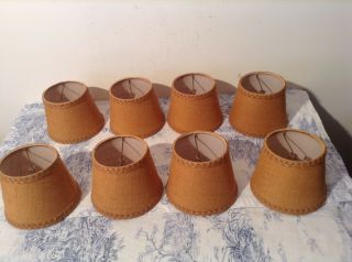 Set Of 8 Vintage French Hessian Clip On Lampshades - Light Shades (3853a)