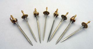 Awesome Vintage Toledo cocktail appetizer sticks picks set with 8 swords 2