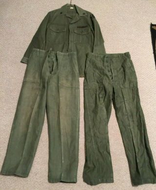 Us Army Vietnam 1974 Sateen Og 107 Shirt 14 1/2 X 31 & 2 Pants Trousers 30 X 31
