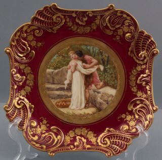 Antique ROYAL VIENNA Gunstige Gelegenheit Porcelain Plate Young Couple 2