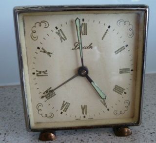 Vintage Alarm/desk Clock: Lincoln: Made In Switzerland