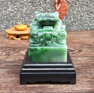 Natural Hetian Jade Jasper Hand - Carved Statue Dragon Seal Exquisite Cert:372