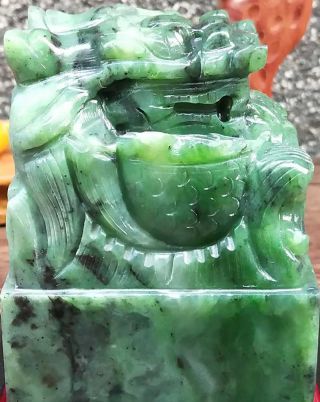 Natural HeTian Jade Jasper Hand - Carved Statue Dragon Seal Exquisite CERT:372 4