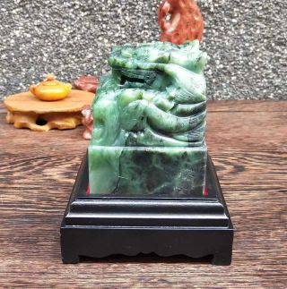 Natural HeTian Jade Jasper Hand - Carved Statue Dragon Seal Exquisite CERT:372 5