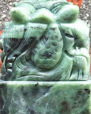 Natural HeTian Jade Jasper Hand - Carved Statue Dragon Seal Exquisite CERT:372 8