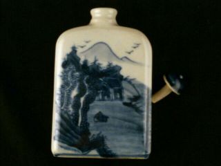 19thc Chinese Blue & White Porcelain Landscape Snuff Bottle Q120