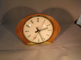 Vintage Smiths Mantle Desk Clock Glass Face Wood Casing Made In England