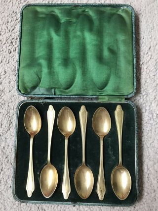 Set Of 6 Vintage Gold Plated Tea / Coffee Spoons - Auphir Stamped Hb & Hs