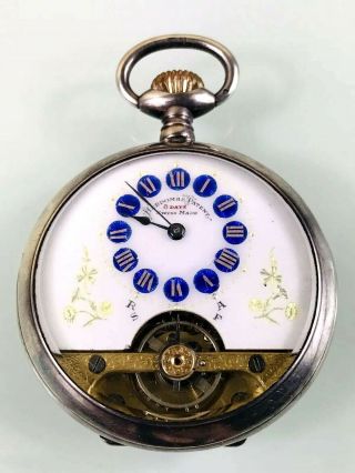 Hebdomas Sterling Silver 8 Day Pocket Watch,  Antique Early 1900 